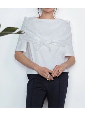 NWT $525 ADEAM JAPAN INTERMIX "SAILOR" WHITE EMBROIDERED EYELET SCARF TOP XS